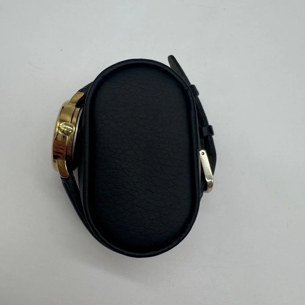 Timex Indiglo WR 30M Gold Tone White Dial Black Leather Watch CR 1216 needs bat